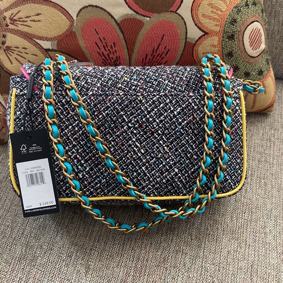 Karl Lagerfeld Agyness Boucle Shoulder Bag Medium New With Tags - Picture 5 of 10